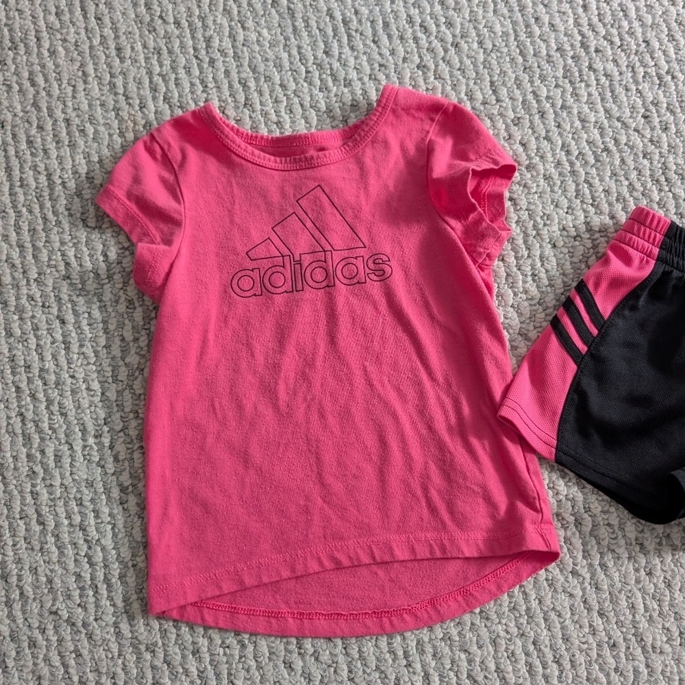 Adidas Girls Toddler 2-Piece T-shirt Shorts Set, Pink/Black - 18 Months - Picture 4 of 7